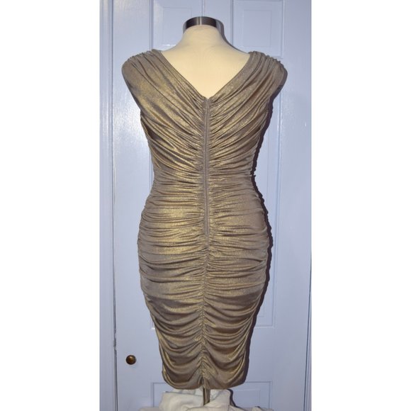 Cache Ruched Body-Con Jeweled Gold Dress XS - Picture 3 of 7